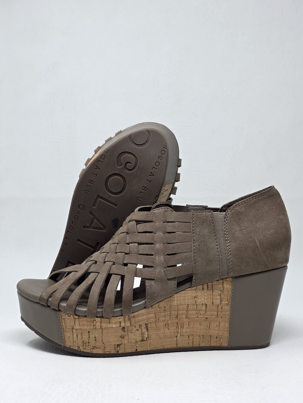 Chocolat Blu Web Antigua Wedge Sandal Taupe Slip On Women’s Size 6.5 Boho